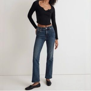 {Madewell} "Mid Rise Kick Out Jeans" Blue Bootcut Ankle Length Stretch Denim
